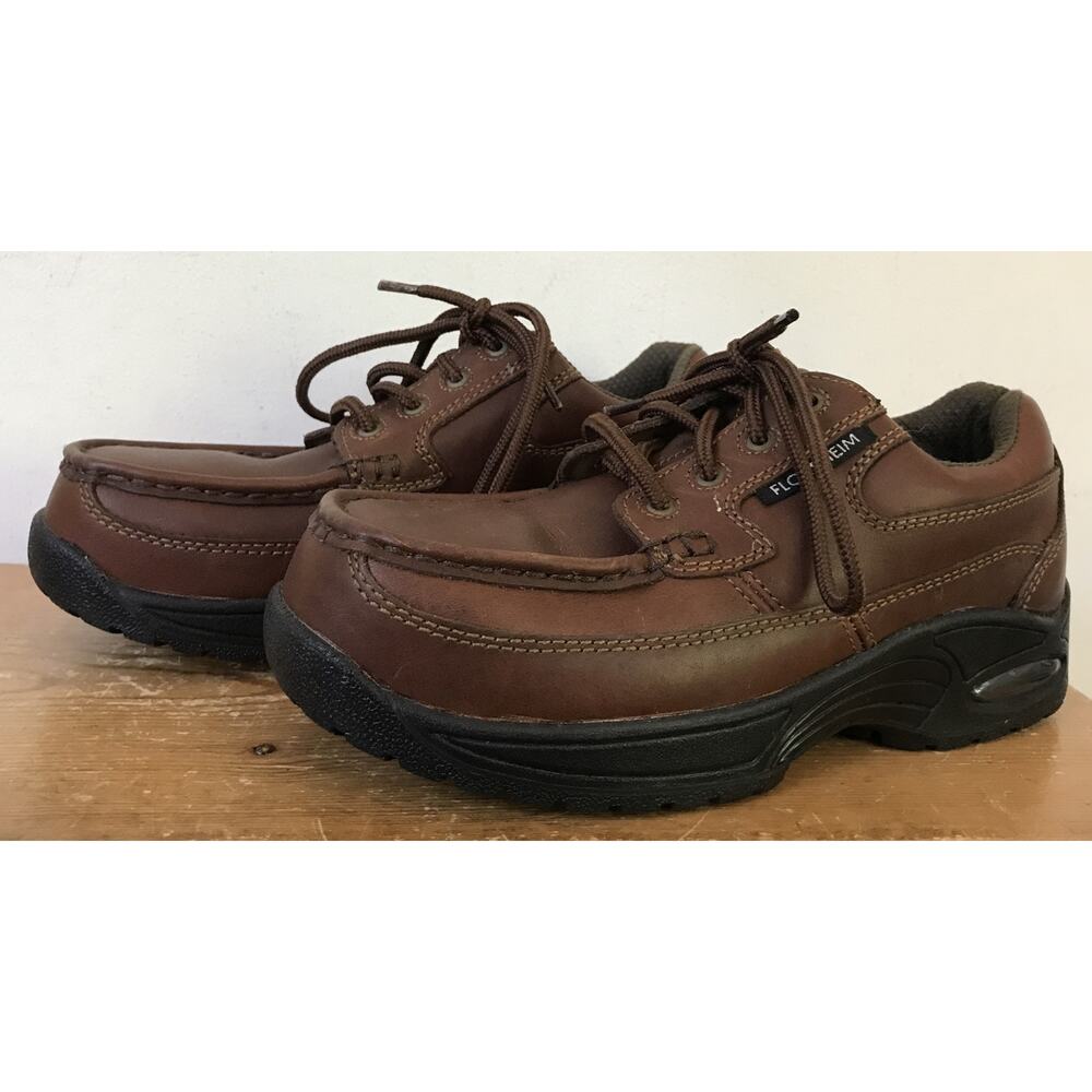 Florsheim Steel Toe Brown Leather Oil Resistant Oxford Shoes 7D Mens 9D Womens